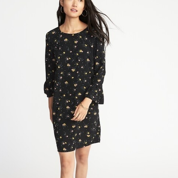 Old Navy, New, Black Ditsy Floral 3/4 Sleeve Shift Dress, Womens Plus Size 2X - Picture 1 of 12